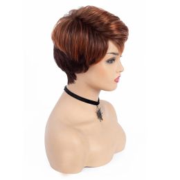 BCHR Short Pixie Cut Wig Copper Red Synthetic Wigs with Side Bang Dark Roots Ombre Wig for Women Natural Wave Hair
