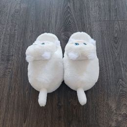 Fluffy White Cat Slippers Men's Footsie Kitten Fur Mules Home Shoes Cuddle Kitty Slippers Man Male Indoor Cat Sleepers Flip Flop