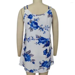 Women's Blouses Women Sling Tops Vest Flower Print For U-neck Summer With Loose Hem Stylish Party