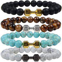 Strand Classic Stone Beaded Bracelet Fitness Dumbbell Shape Bracelets Vintage Bangles Barbell Wristband For Men Women Fashion Jewelry