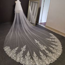 Real Photos 2 T Long Lace Wedding Veil 4 Metres White Ivory Bridal Veil with Comb Blusher Bride Headpiece Wedding Accessories