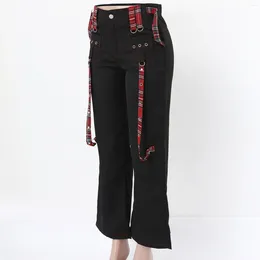 Women's Pants Streetwear Gothic Women High Waist Y2k Punk Harajuku Red Plaid Ribbon Cargo Summer Spring Slim Flare Vintage