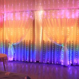 LED Rainbow Curtain Fairy Icicle Lights String Lights for Bedroom Backdrop Wall Christmas Wedding Birthday Xmas Party Home Decor