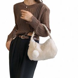 y2k Fur Women's Bag 2023 Winter Eco Bag Korean Plush Twisted Handle Sling Bag Furry Saddle Fluffy Tote Handbag Soft Purses c4Ck#