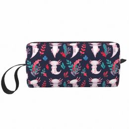 axolotl Pattern Makeup Bag for Women Travel Cosmetic Organiser Cute Salamander Animal Storage Toiletry Bags Dopp Kit Case Box s2Wb#