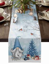 Table Runner Christmas Snowflake blue linen table runners Dresser Scarves decor Winter dining decorations yq240330