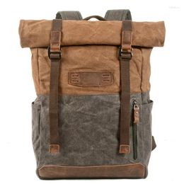 Backpack Casual Canvas Outdoor Hiking And Mountaineering Roll Top Design Extended Large Capacity Bag