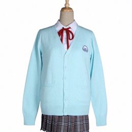 japanese Korean JK Uniform Sweater Knitting Jacket Cardigan Sweater For Girl College Students Coat Cute Turquoise Outerwear w8oV#