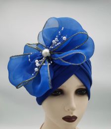 New Flower Turban Bonnet for Women Muslim Hijab Headscarf Wedding Party Caps African Headties Ready To Wear Mujer Turbante