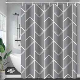 Shower Curtains White Striped Grey Curtain Sets Creative Geometric Design Modern Nordic Bath Home Fabric Bathroom Decor Hooks