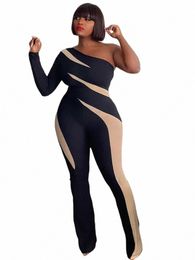 wmstar Plus Size Women Clothes Jumpsuit Single Sleeve Fi Sexy Patchwork Romper Office Lady Wholesale Dropship 2023 768f#