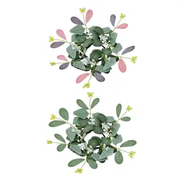 Candle Holders Artificial Floral Rings Eucalyptus Leaves Wreath For Party Festival