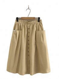 plus size Women's Skirt Elastic Waist N-Stretch Fabric Skirt With Large Pockets On Both Sides Row Of Decorative Butts Ahead K7fq#