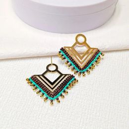 Dangle Earrings Rice Bead Triangle Originality Crystal Hollow Out Bohemia Alloy Hand Knitting Colour Fashion Simple Beaded