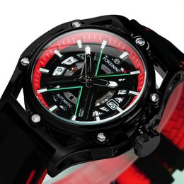 Wristwatches Forsining Sports Automatic Skeleton Watch For Men Chic Calendar Window Luminous Hand Fashion Mechanical Watches Rubber Strap