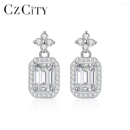 Stud Earrings CZCITY Sparkling Stars With Square Real Moissanite Earring Fine Jewellery S925 Sterling Silver Wedding Bridal Fashon