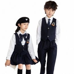 spring Autumn School Uniform Boys Girls Shirt Suit Knitted Sweater Vest Pleated Skirt Trouser Suit Graduati Thesis Dr 53O8#