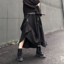 Black Streetwear Freely Adjustable Gothic Skirt Women Harajuku Skirts High Waist Splicing Buckle Irregular Gothic Skirt Female