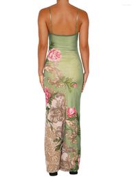 Casual Dresses Floral Print V-Neck Sleeveless Bodycon Dress With Backless Design For Women S Summer Party Club Cocktail