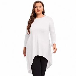 plus Size Lg Sleeve Casual Hi Low Tops Lg Loose Fit Flare Basic Swing Blouse T Shirt Large Size Spring Autumn Tunic 7XL 8XL H5Hr#