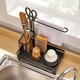 Hooks Kitchen Rag Rack Countertop Free Punching Sink Storage Shelf Drying Sponge Drain Container Accessories Organiser