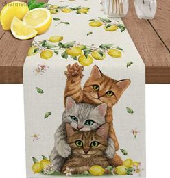 Table Runner Summer Spring Lemon Linen Farmhouse Cat Flower Holiday Dresser Scarves Decor Kitchen Diner yq240330