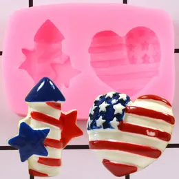 Baking Moulds Heart Shape American Flag Silicone Moulds Rocket Cupcake Topper Fondant Mould Cake Decorating Tools Candy Chocolate Gumpaste