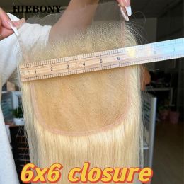 HiEbony 613 Blonde 5x5 6x6 HD Lace Closure Only Straight Human Hair 4x4 Real HD Lace Closure 22 Inch Invisible Lace Melt Skins