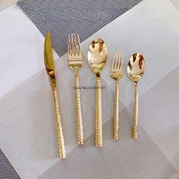 Tea Scoops 5PCS Golden Tableware Restaurant Knife Fork And Spoon Western Round Handle Set