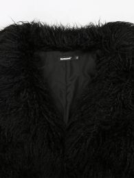 Nerazzurri Winter Long White Black Hairy Shaggy Fluffy Thick Warm Soft Stylish Faux Mongolia Lamb Fur Coat Women Belt Lapel 2023