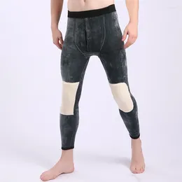 Men's Thermal Underwear Plush And Thickened Leggings Knee Protectors Warm Pants Cotton Waist 202