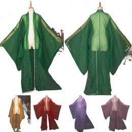 ancient Chinese Hanfu Solid Colour Tulle Cardigan Wide Sleeve Coat Classical Folk Dance Costume Stage Performance Photo Clothing e926#