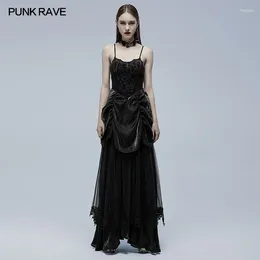 Casual Dresses PUNK RAVE Women's Gorgeous Gothic Bat Wedding Long Dress Burnt Velvet And Shiny Pleated Fabric Wide Hem Attractive