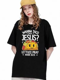 plus Size Jesus Wanna Letter Printing Women's T-shirt, Summer Loose Cott Clothing Lettuce And Corn Cake Prints, Persalized k28O#