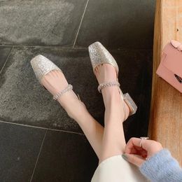 Casual Shoes Spot Goods One Piece Drop Batches Spring And Summer Word Diamond Band Slingback Sandals Female Square Toe Low-Cut Chunky