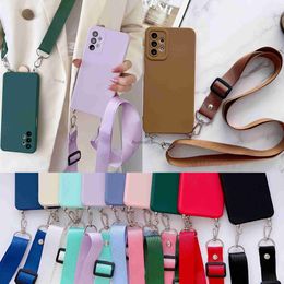 Cell Phone Cases Liquid Silicone Lanyard Case For Samsung Galaxy A55 A35 A15 S24 S23 S22 Ultra S21FE A51 A52 A53 A13 A14 A34 A54 Rope Cover yq240330