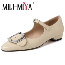 Casual Shoes MILI-MIYA Fashion Pointed Toe Women Full Genuine Leather Pumps Low Thick Heels Buckle Strap Solid Colour Style For Ladies