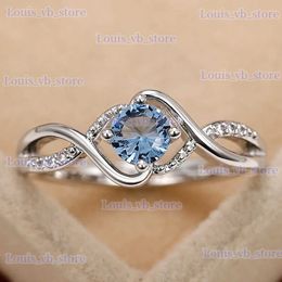 Band Rings Huitan 2022 Modern Design Womens Wedding Rings Charming Blue Cubic Zirconia High Quality Silver Colour Ring Engagement Jewellery T240330