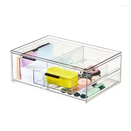 Storage Boxes Crystal Clear Wide 3-Drawer Desk Organisation Set