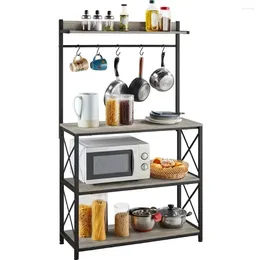 Kitchen Storage 4-Tier Bakers Rack Shelf With S-Hooks Gray