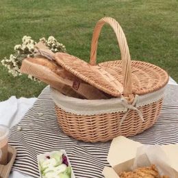 Outdoor Picnic Basket Woven Baskets Egg Gathering Portable Vintage Willow Rattan Flower Shopping 240318