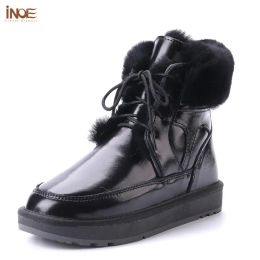 Boots Inoe Fashion Real Cow Leather Natural Sheep Fur Lined Men Casual Short Ankle Winter Snow Boots Warm Shoes Flats Waterproof Black