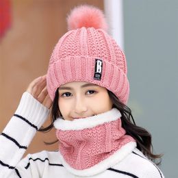 New Winter Knitted Scarf Hat Hood Thick Warm Skullies Beanies Hats For Women Solid Outdoor Riding Ski Bonnet Caps Girl Balaclava