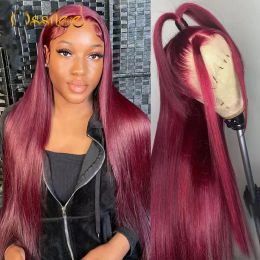 Burgundy Lace Front Wig Straight Human Hair 13x4 Lace Frontal Wig Pre Plucked 13x6 HD Transparent Lace Frontal Wig Ossilee