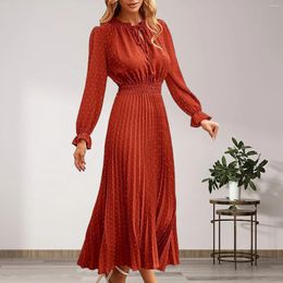 Casual Dresses Women'S Dress 2024 Autumn Winter Temperament Lace Up Solid Colour High Waist Long Sleeve Pleated Party Prom Vestidos