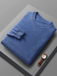 Spring Autumn 100% Pure Merino Wool Pullover Sweater Men O-neck Long-sleeve Cashmere Knitwear Female Clothing Grace