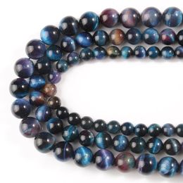 6/8mm AAA Natural Purple Blue Tiger Eye Round Loose Spacer Stone Beads for Jewellery Making DIY Gift Bracelets Necklace Wholesale