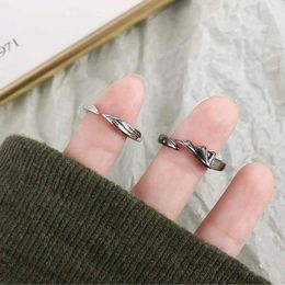 Cluster Rings Korean Angel And Devil Couple Ring Wing Feather Opening For Women Men Lovers Finger Party Gift Fashion Jewellery