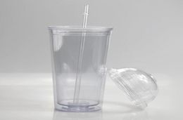 20oz Acrylic Tumblers with Dome lid and Straws Double Wall Clear Plastic Tumblers Travel mug Reusable Cup With Straw A108662321