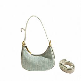 stylish Casual Underarm Bag, Letter Embroidery Baguette Bag, Women's Everyday Shoulder Bag & Purse l6YX#